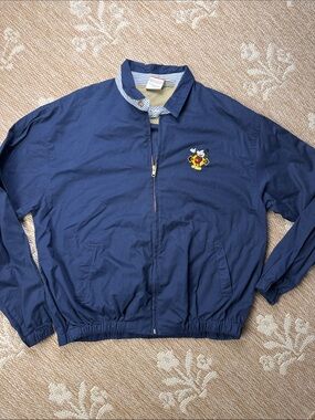 Vintage Mickey Inc Men's Navy Blue Harrington Jacket with Embroidered Character